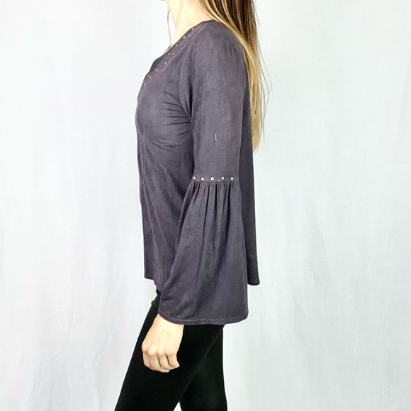 STYLE & CO |💜Dark Raisin Purple Faux Suede Bell Sleeves V-Neck Boho Blouse Top - Picture 10 of 11
